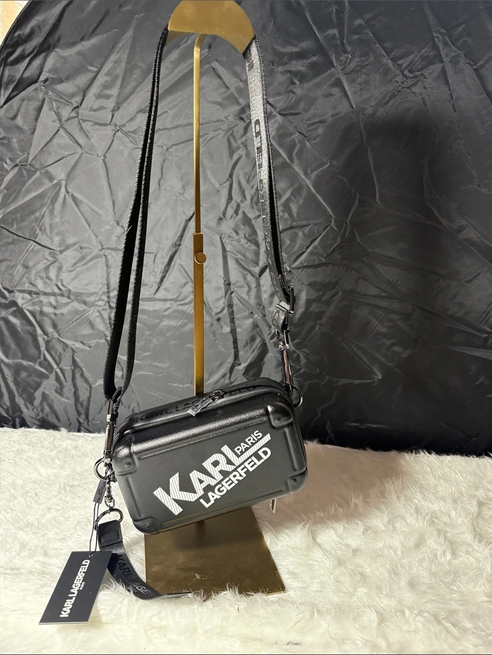 Karl Lagerfeld Black Logo Boxy Messenger Bag